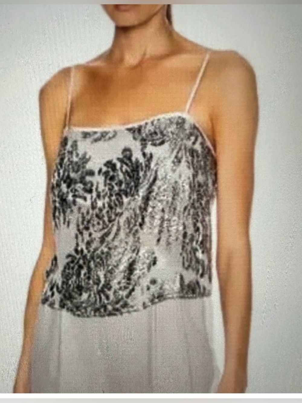 $10gift🥰NEW Sexy Silver Grey Lace-Trim Floral Mesh Cami Top  Strechble